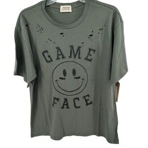 Refined Canvas Game‎ Face Distressed Graphic Tee Olive Green Grunge Streetwear S